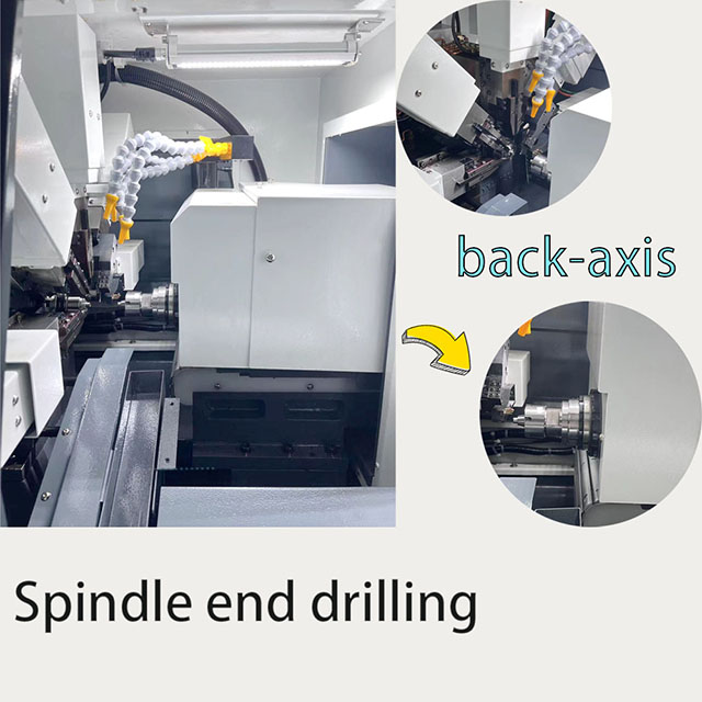 cnc lathe of back spindle end drilling